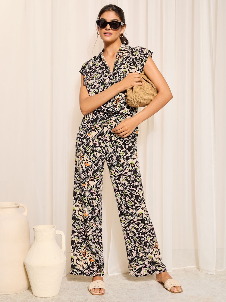Friends Like These Black Floral Wide Leg Textured Co Ord Trousers - Image 2 of 4 Friends Like These Black Floral Wide Leg Textured Co Ord Trousers - Image 2 of 4