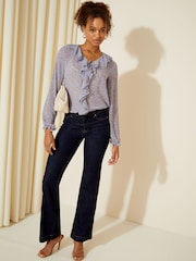 Friends Like These Purple Ditsy Floral Long Sleeve Tie Front Double Ruffle Blouse - Image 3 of 4