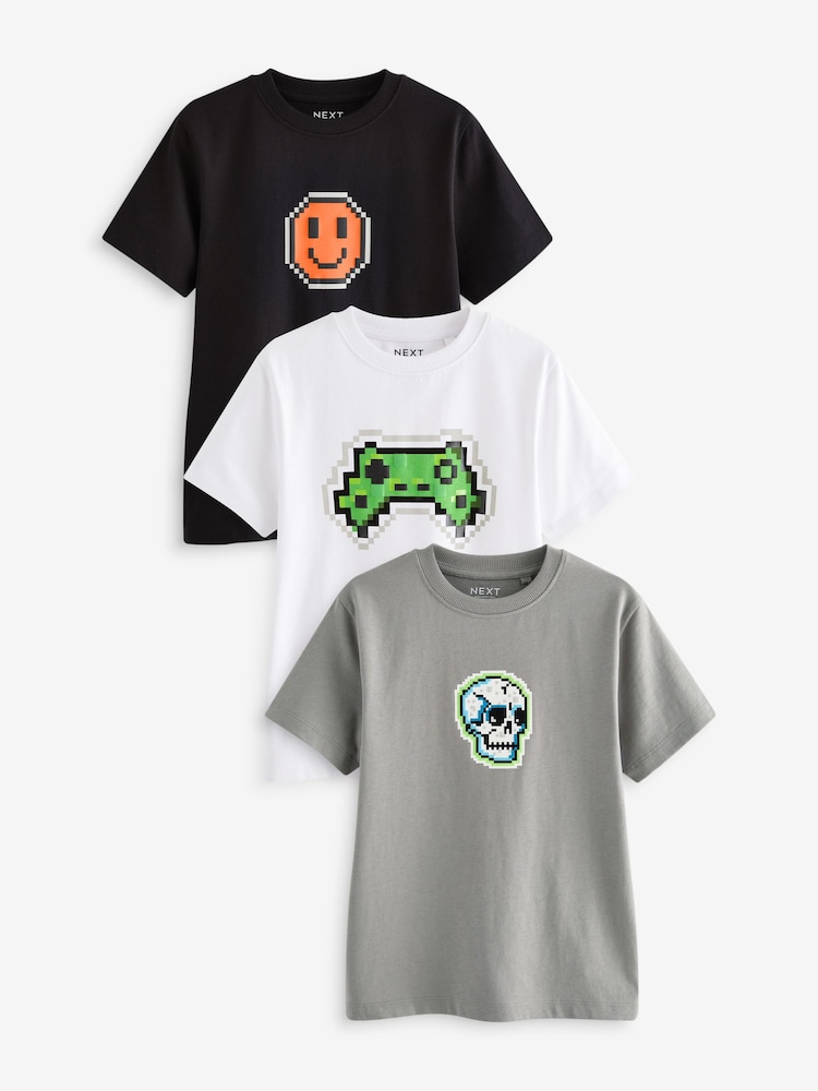 črna/bela/siva pixel - v standardnem kroju Graphic 100% Bombaž kratek rokav; s kratkimi rokavi majica 3 Pack (3-16yrs) - Slika 1 iz 6 črna/bela/siva pixel - v standardnem kroju Graphic 100% Bombaž kratek rokav; s kratkimi rokavi majica 3 Pack (3-16yrs) - Slika 1 iz 6