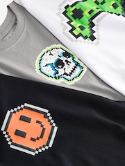 črna/bela/siva pixel - v standardnem kroju Graphic 100% Bombaž kratek rokav; s kratkimi rokavi majica 3 Pack (3-16yrs) - Slika 4 iz 6