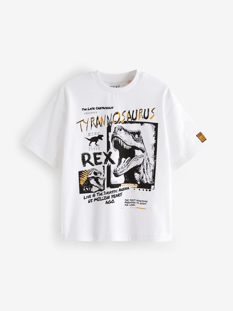 Noir/blanc dinosaure - 3courtes à imprimé graphique 2 16t-shirts %  100 - Image 3 of 5