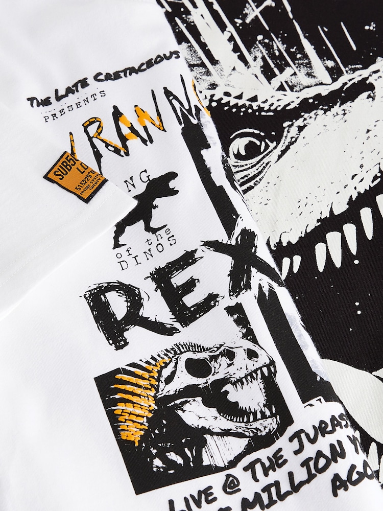 Dinosaurier-Motiv, Schwarz/Weiß - Kurzärmlige T-Shirts mit Grafik 100% Baumwolle 2er-Pack (3–16Jahre) - Bild 5 von 5 Dinosaurier-Motiv, Schwarz/Weiß - Kurzärmlige T-Shirts mit Grafik 100% Baumwolle 2er-Pack (3–16Jahre) - Bild 5 von 5