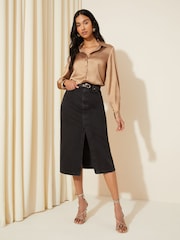 Friends Like These Mushroom Brown Satin Button Through Shirt - Image 2 of 4