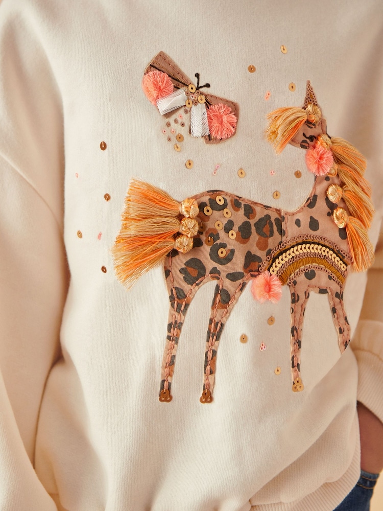 Ecru Applique Unicorn Sweatshirt (3-16yrs) - Image 4 of 7