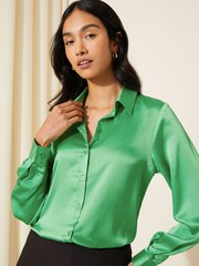 Friends Like These Emerald Green Satin Button Through Shirt - Image 1 of 4