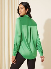 Friends Like These Emerald Green Satin Button Through Shirt - Image 4 of 4