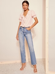 Friends Like These Pink Ruffle Front Puff Sleeve Blouse - Image 2 of 4