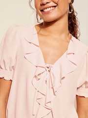 Friends Like These Pink Ruffle Front Puff Sleeve Blouse - Image 3 of 4