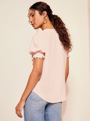 Friends Like These Pink Ruffle Front Puff Sleeve Blouse - Image 4 of 4