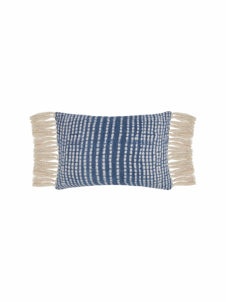Voyage Cobalt Elkford Geometric Fringed Cushion - Image 2 of 4