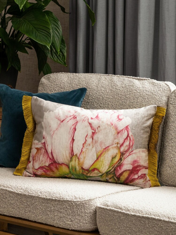 Voyage Fuchsia Alston Floral Fringed Cushion - Image 1 of 4 Voyage Fuchsia Alston Floral Fringed Cushion - Image 1 of 4