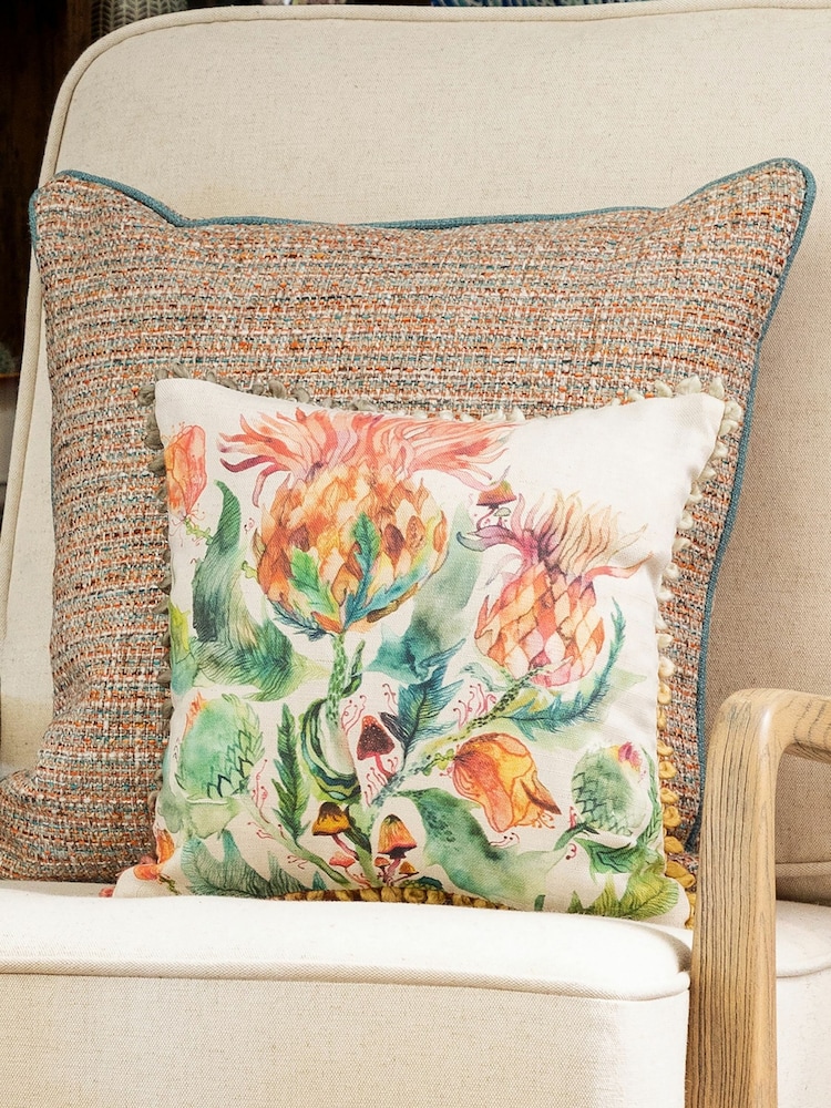 Voyage Marigold Enchanting Thistle Floral Loop Edge Cushion - Image 1 of 4