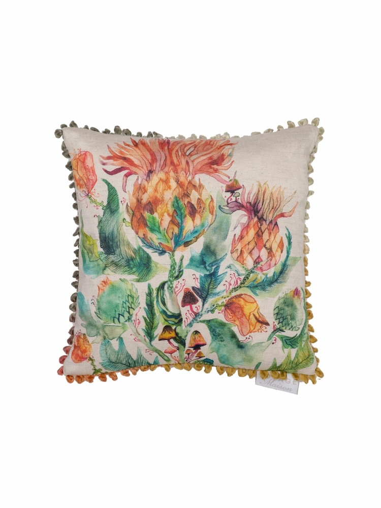 Voyage Marigold Enchanting Thistle Floral Loop Edge Cushion - Image 2 of 4
