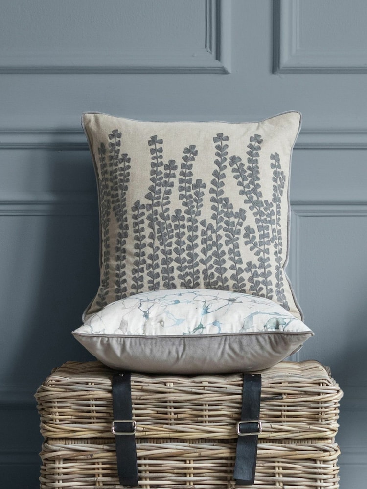 Voyage Steel Herb Floral Piped Cushion - Image 1 of 3