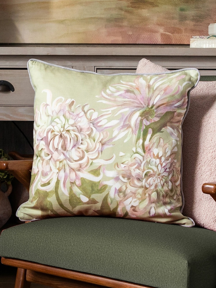 Voyage Moss Belladonna Floral Piped Cushion - Image 1 of 3