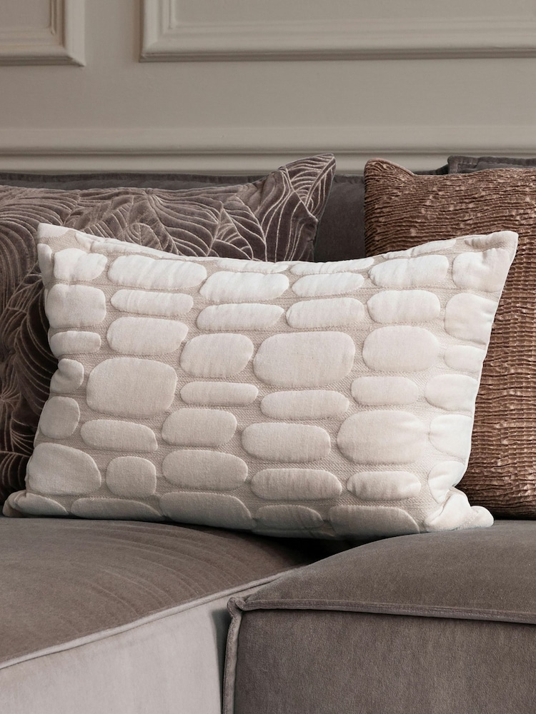 Voyage Quartz Cream 40 x 60cm Boulder Velvet Cushion - Image 1 of 4