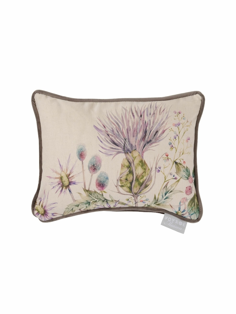 Voyage Violet Elysium Linen Floral Piped Cushion - Image 1 of 3
