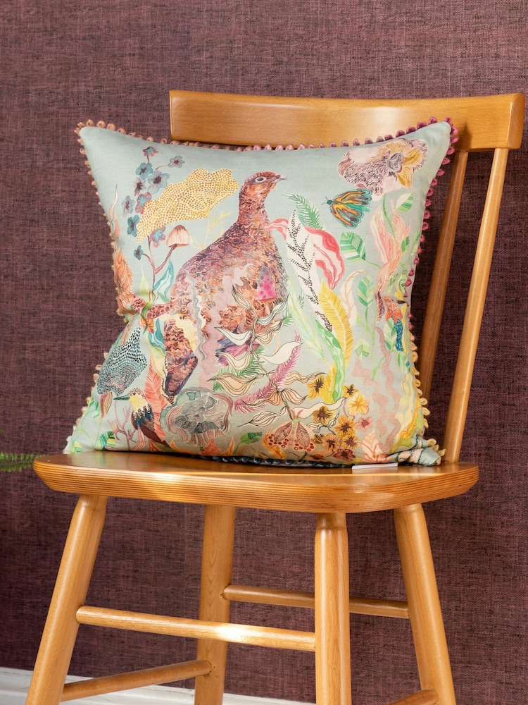 Voyage Blue Lady Grouse Animal Loop Edge Cushion - Image 1 of 4