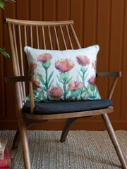 Voyage Rust Cream Erskine Floral Piped Cushion - Image 1 of 4