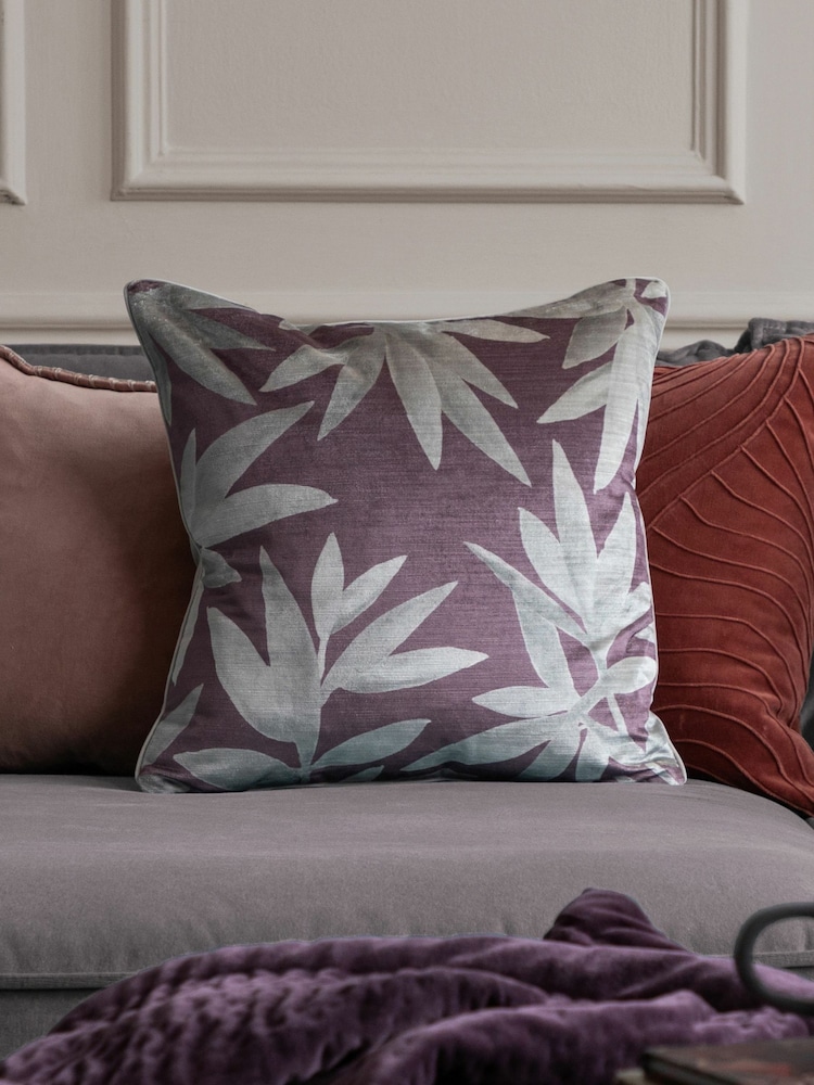 Voyage Dusk Silverwood Velvet Floral Piped Cushion - Image 1 of 4