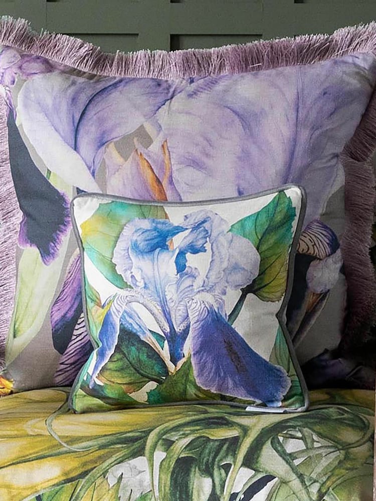 Voyage Cornflower Darwen Floral Piped Cushion - Image 1 of 4