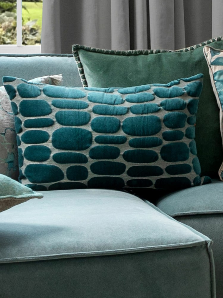 Voyage Ocean Blue 40 x 60cm Boulder Velvet Cushion - Image 1 of 4