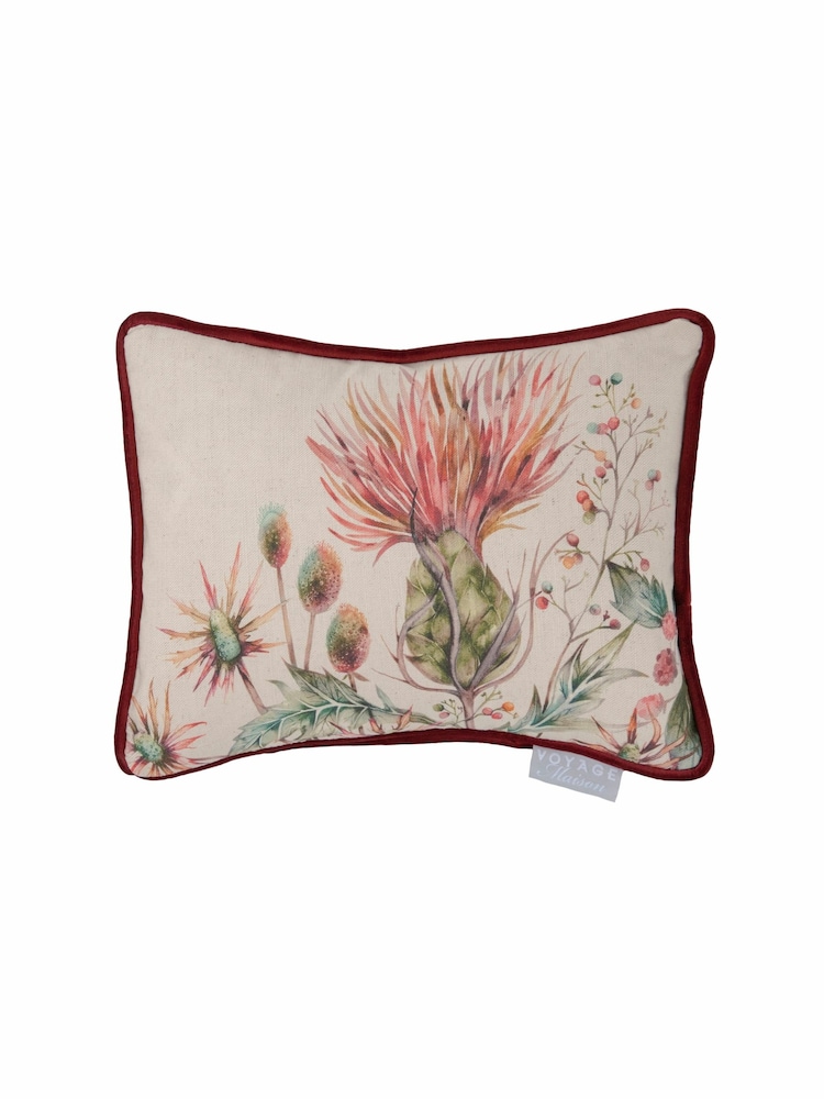 Voyage Russet Elysium Linen Floral Piped Cushion - Image 1 of 3