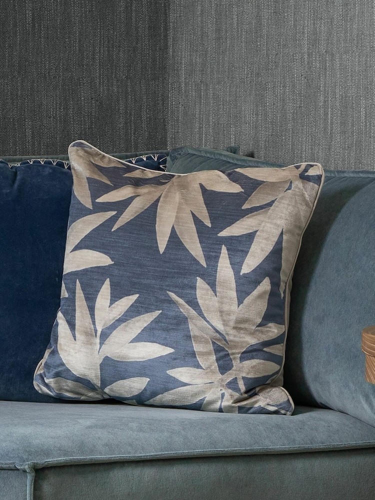 Voyage Ocean Silverwood Velvet Floral Piped Cushion - Image 1 of 4