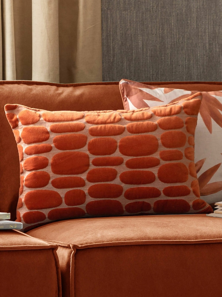 Voyage Sunset Orange 40 x 60cm Boulder Velvet Cushion - Image 1 of 4