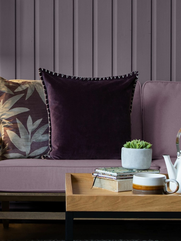 Voyage Plum Stitch Plain Blanket Stitched Cushion - Image 1 of 4