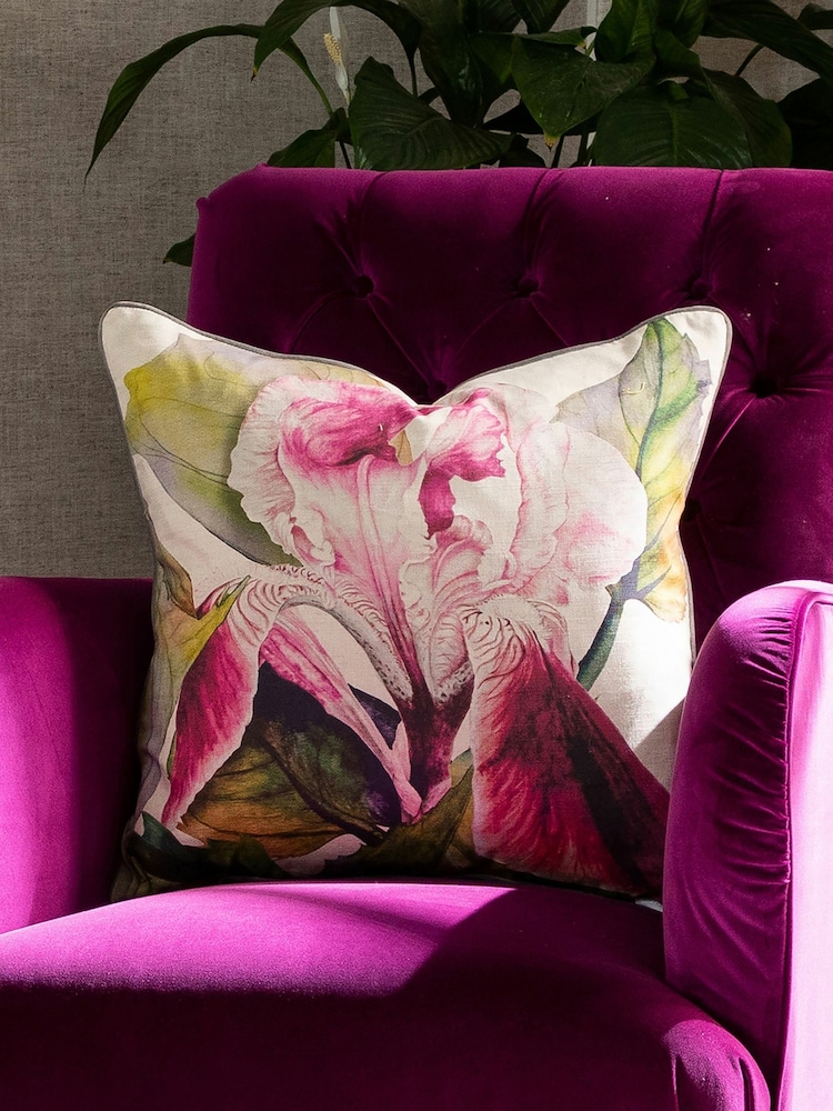 Voyage Fuchsia Darwen Floral Piped Cushion - Image 1 of 4