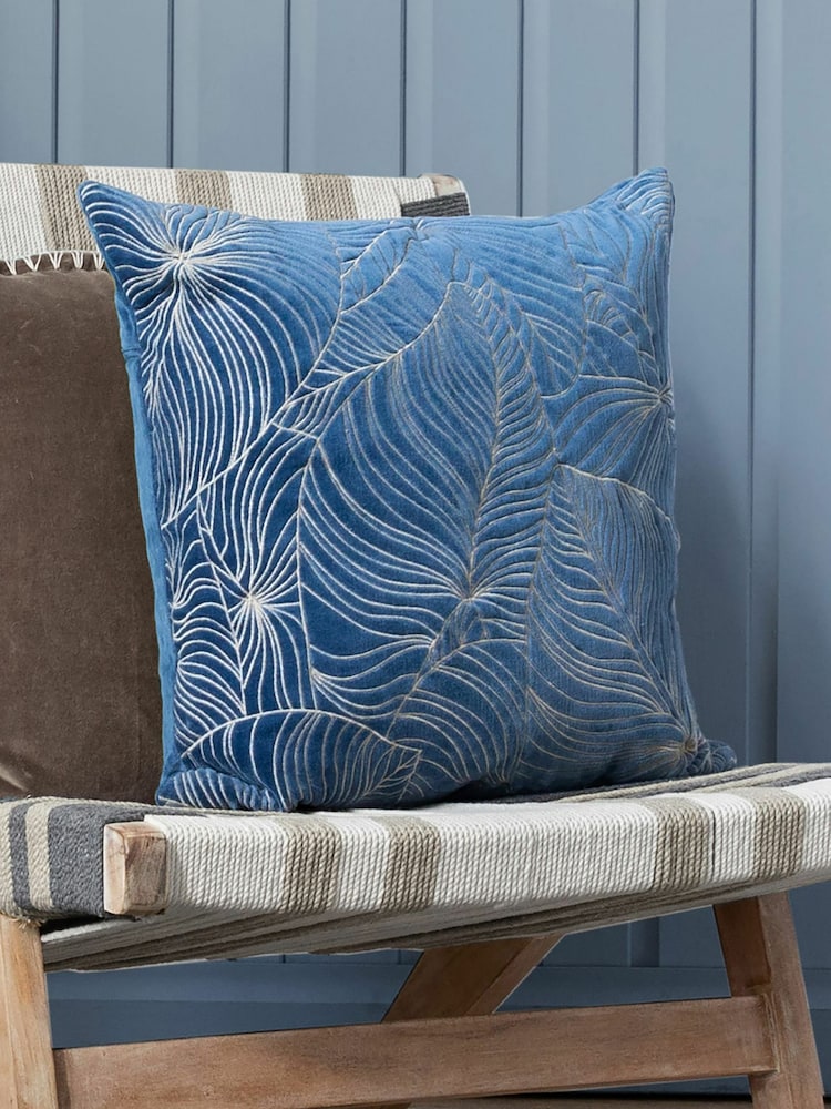 Voyage Bluebell 50 x 50cm Taro Embroidered Velvet Cushion - Image 1 of 4