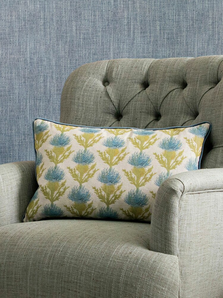 Voyage Aqua Moray Floral Piped Cushion - Image 1 of 4 Voyage Aqua Moray Floral Piped Cushion - Image 1 of 4