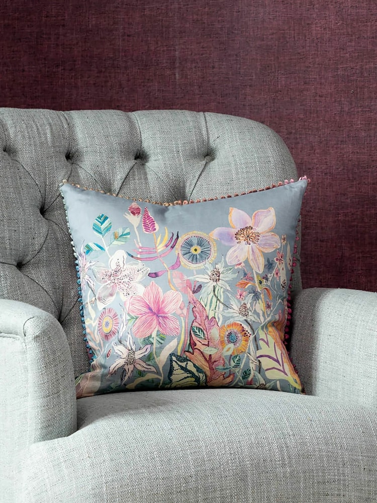 Voyage Wisteria Primrose Floral Loop Edge Cushion - Image 1 of 4
