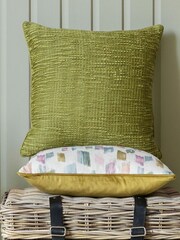 Voyage Olive 50 x 50cm Rainfall Textured Pleated Cushion - Image 1 of 4