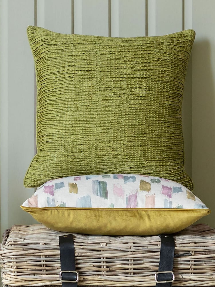 Voyage Olive 50 x 50cm Rainfall Textured Pleated Cushion - Image 1 of 4