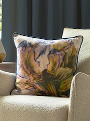 Voyage Cornflower Heligan Linen Floral Piped Cushion - Image 1 of 2