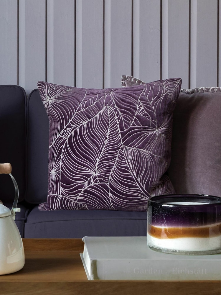 Voyage Plum 50 x 50cm Taro Embroidered Velvet Cushion - Image 1 of 4