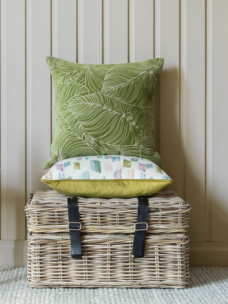 Voyage Grass Green 50 x 50cm Taro Embroidered Velvet Cushion - Image 1 of 4