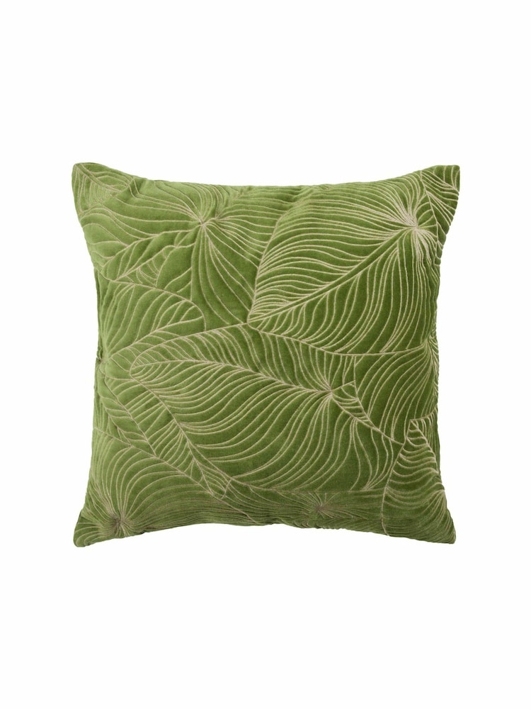 Voyage Grass Green 50 x 50cm Taro Embroidered Velvet Cushion - Image 2 of 4