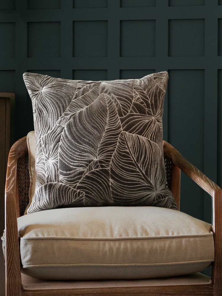 Voyage Iron Grey 50 x 50cm Taro Embroidered Velvet Cushion - Image 1 of 4