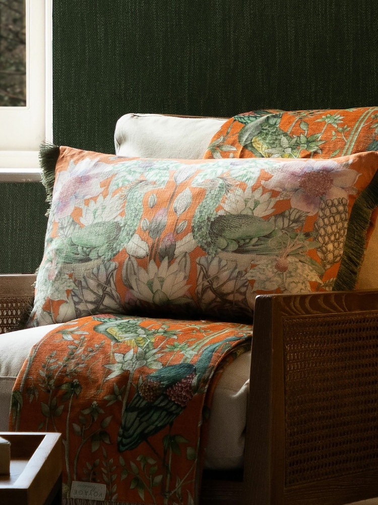 Voyage Rust Acanthis Animal Floral Fringed Cushion - Image 1 of 4 Voyage Rust Acanthis Animal Floral Fringed Cushion - Image 1 of 4