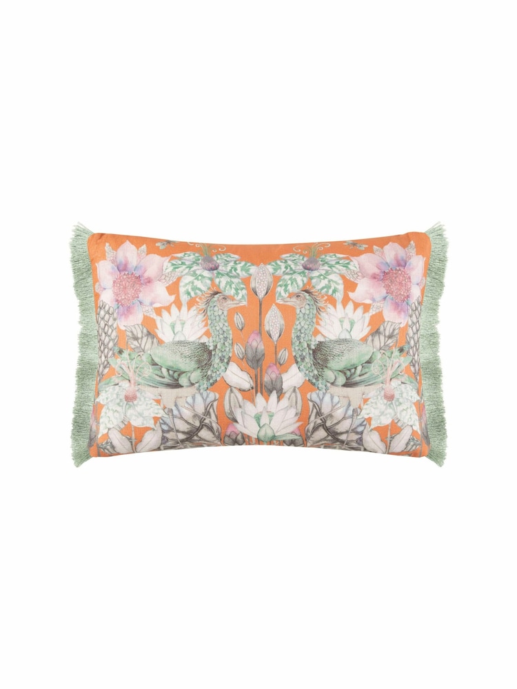 Voyage Rust Acanthis Animal Floral Fringed Cushion - Image 2 of 4 Voyage Rust Acanthis Animal Floral Fringed Cushion - Image 2 of 4