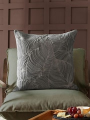 Voyage Steel Grey 50 x 50cm Taro Embroidered Velvet Cushion - Image 1 of 4