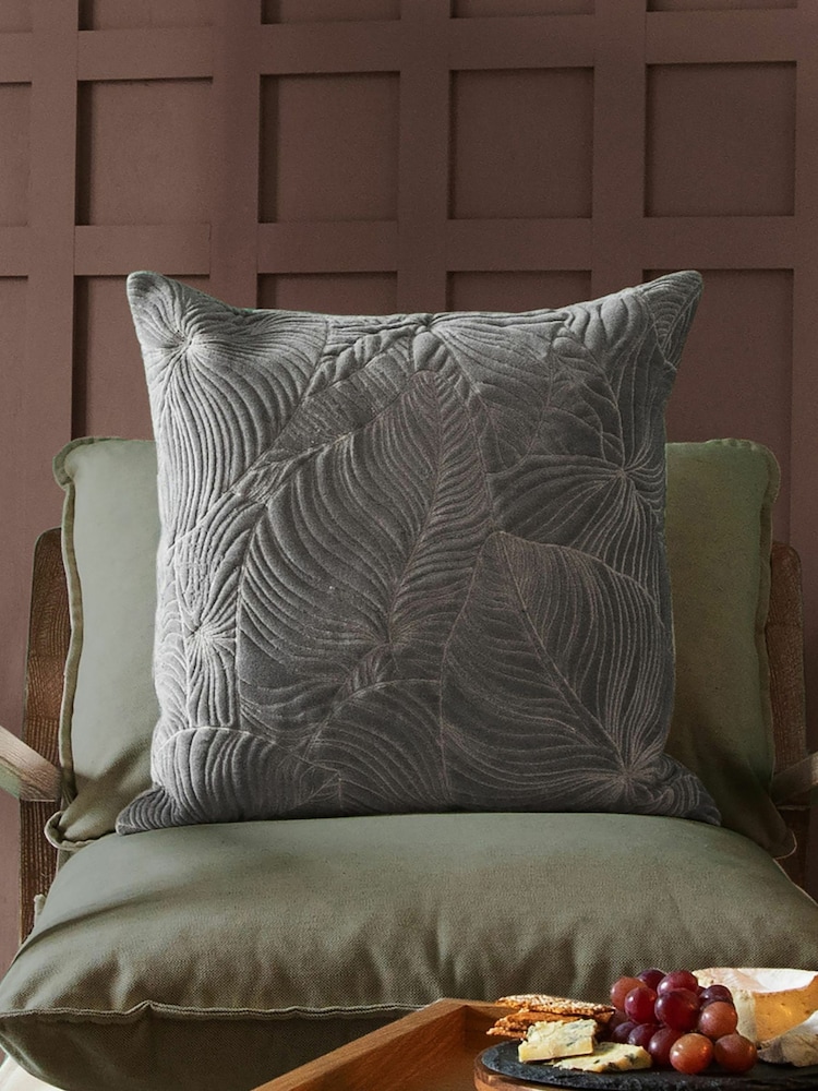 Voyage Steel Grey 50 x 50cm Taro Embroidered Velvet Cushion - Image 1 of 4