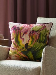 Voyage Fuchsia Heligan Linen Floral Piped Cushion - Image 1 of 3
