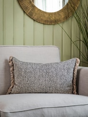 Voyage Charcoal Oryx Herringbone Fringed Cushion - Image 1 of 3