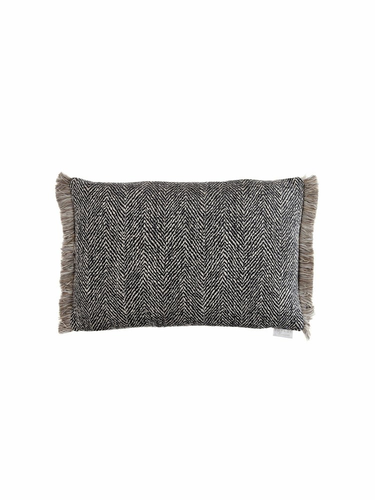 Voyage Charcoal Oryx Herringbone Fringed Cushion - Image 2 of 3
