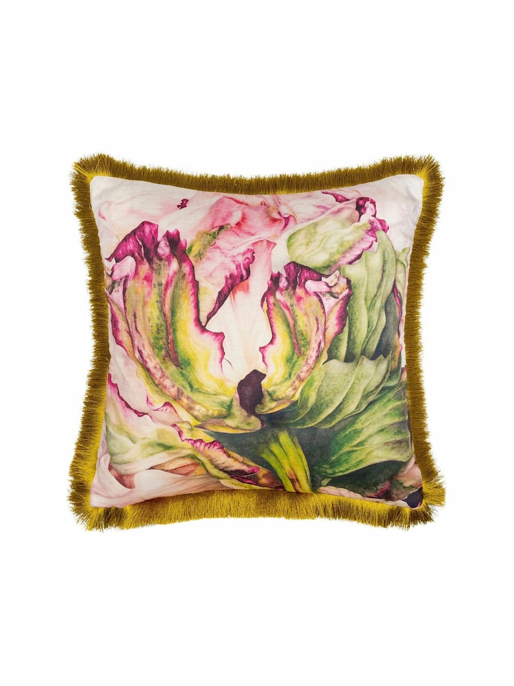 Voyage Fuchsia Heligan Floral Fringed Cushion - Image 2 of 4