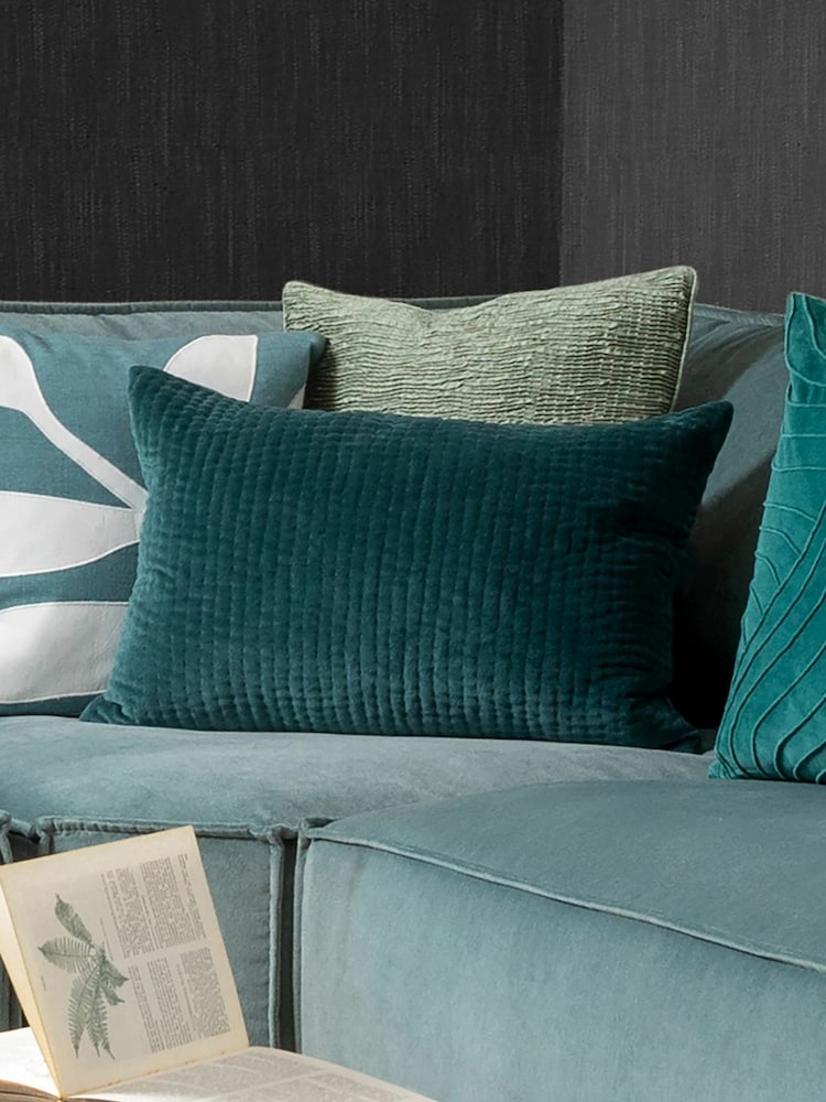 Voyage Ocean Blue 40 x 60cm Haze Velvet Cushion - Image 1 of 4